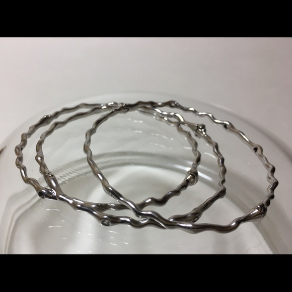 BCBG Sterling Silver Water Droplet Wave Bangles - Picture 6 of 8